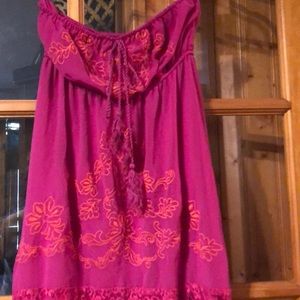 Strapless pink/orange embroidered dress!